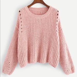 Cuddly Drop Shoulder Eyelet Solid Jumper